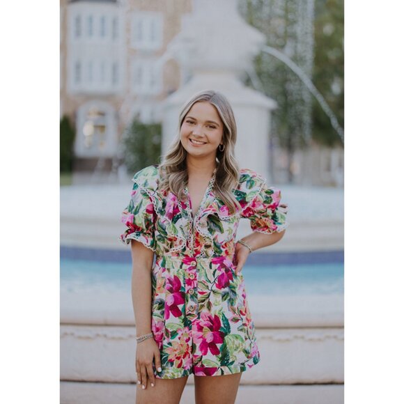 FARM RIO Painted Flowers Romper in Multi Size Small - Picture 12 of 12